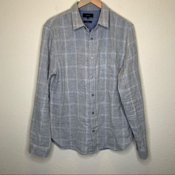 Vince men’s Windowpane gray collared cotton casual Button-Down Shirt size medium - Picture 3 of 12